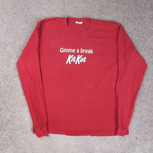 VTG Kit Kat Chocolate Candy Gimme a Break Medium Red Long Sleeve T-Shirt - Picture 1 of 9
